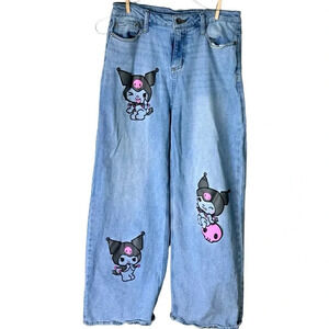Kuromi Sanrio Jeans Wide Leg Light Wash Baggy 90’s Grunge Anime Skater Kawaii 7